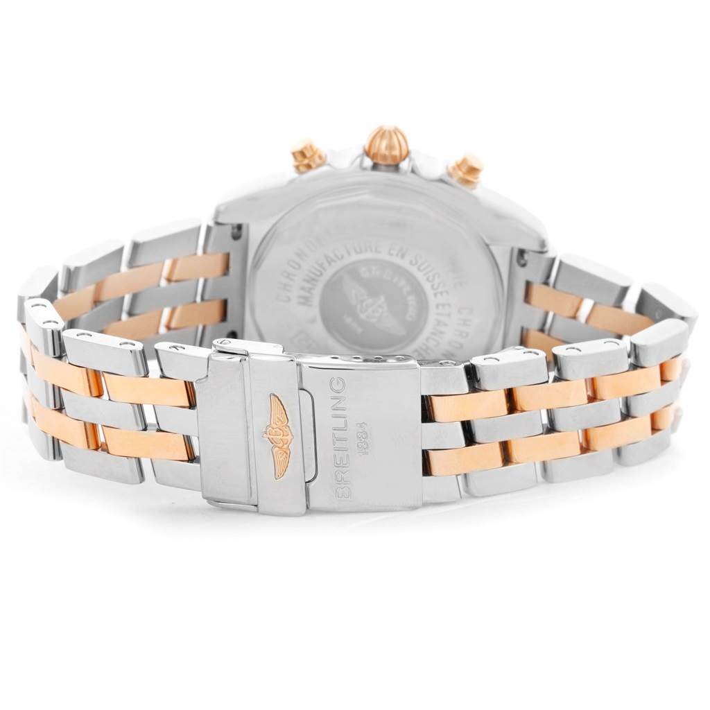 This image shows the back view and band of the Breitling C13358 Steel and Gold (two tone) Mother of Pearl Dial C13358 Steel and Gold (two tone) Mother of Pearl Dial Chrono Galactic Stainless Steel Rose Gold Watch model C13358.
