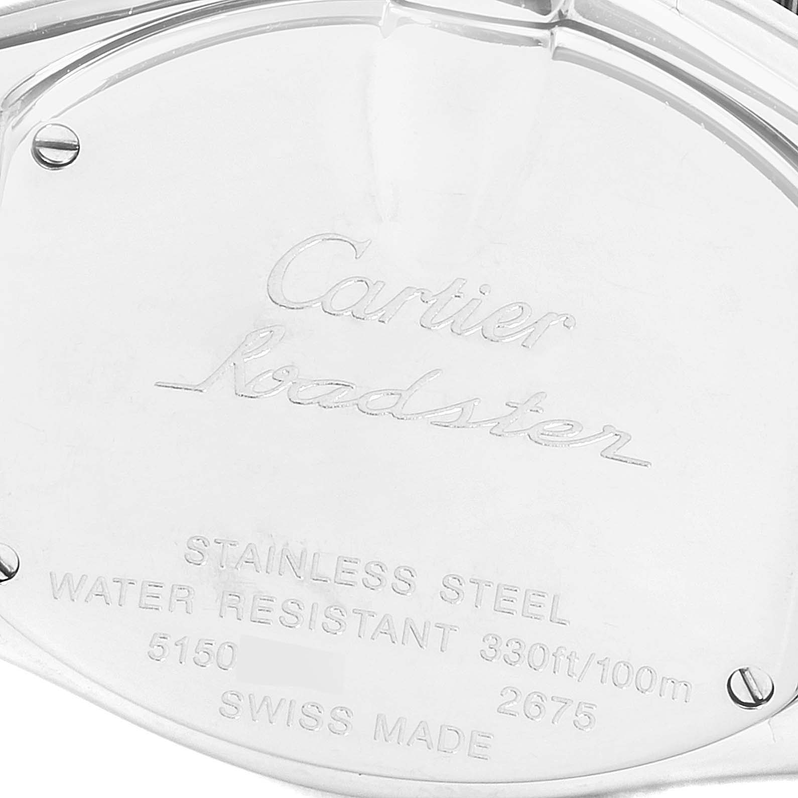 This image shows the back casing of a Cartier Roadster W62026Y4 Women's Steel and Gold (two tone) Silver Dial W62026Y4 Women's Steel and Gold (two tone) Silver Dial watch.