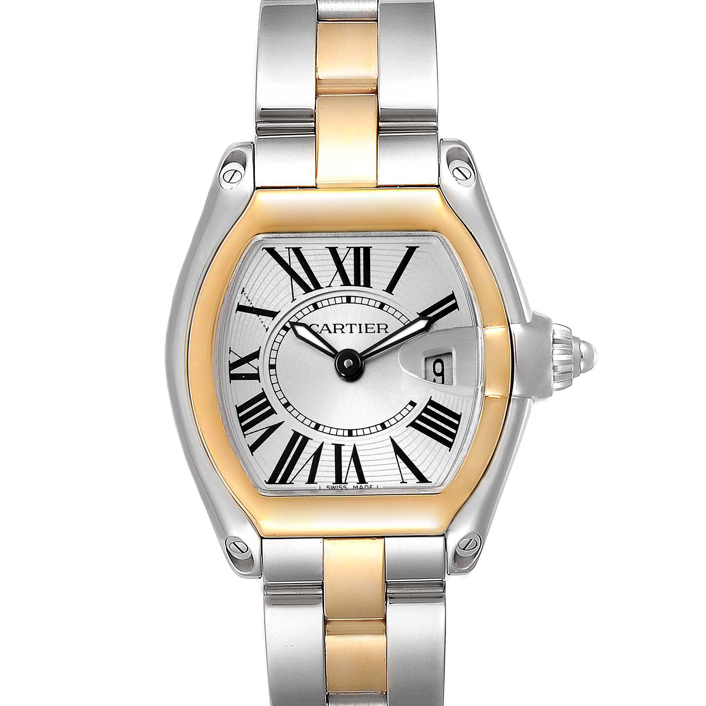 Cartier Roadster Silver Dial Steel Yellow Gold Ladies Watch W62026Y4 ...
