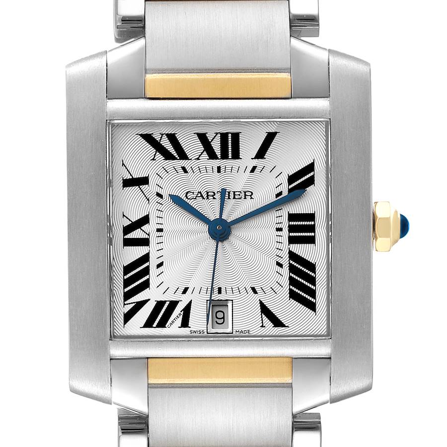 Cartier Tank Francaise Steel Yellow Gold Silver Dial Mens Watch W51005Q4 SwissWatchExpo