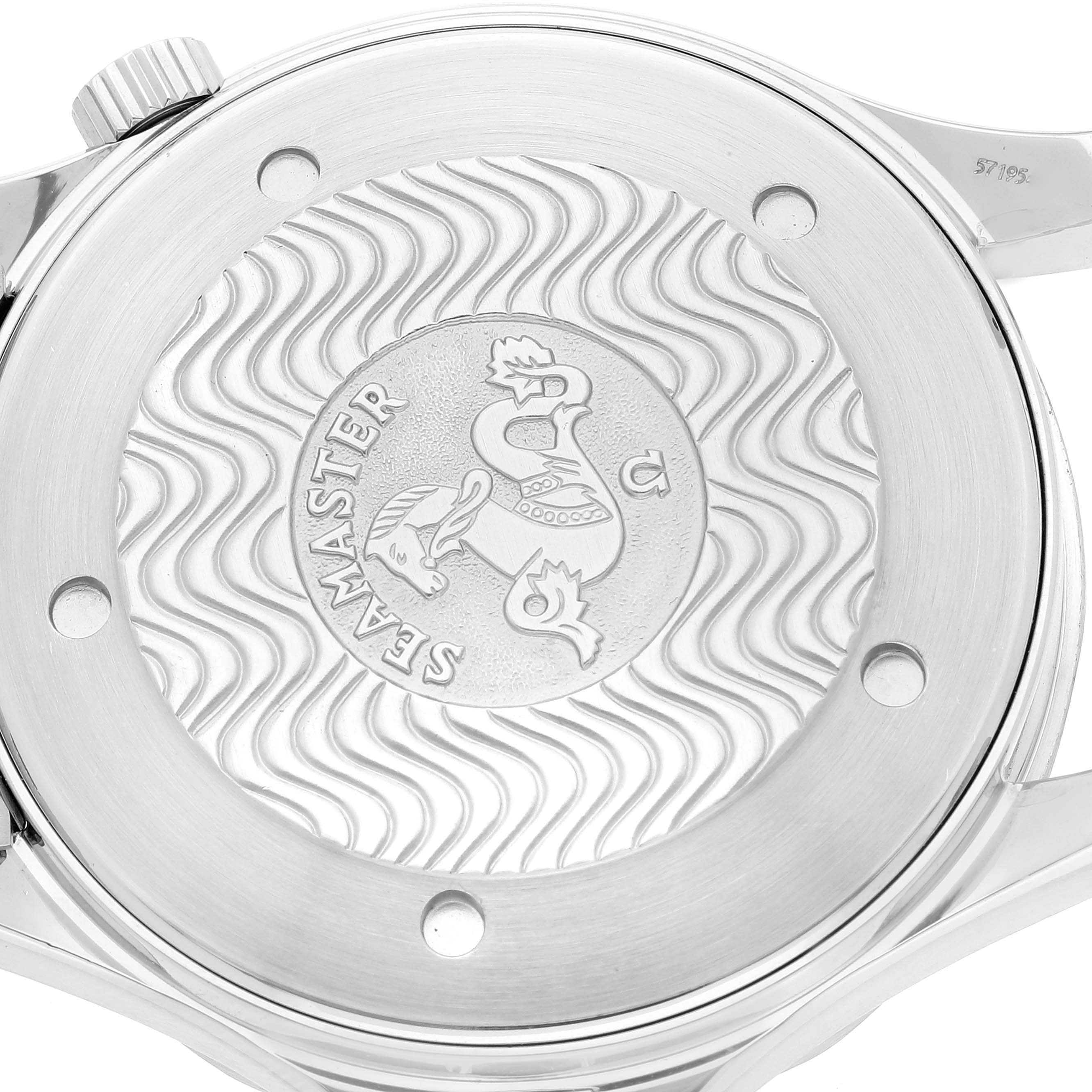 The image shows the case back of an Omega Seamaster 2264.50.00 Men's Stainless Steel Black Dial 2264.50.00 Men's Stainless Steel Black Dial watch, featuring an embossed design and the brand logo.