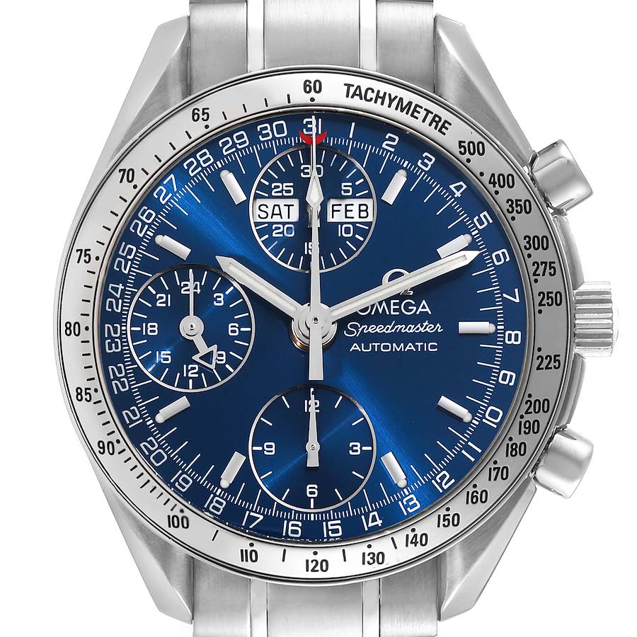 Omega Speedmaster Day-Date 39 Blue Dial Steel Mens Watch 3523.80.00 Box Card SwissWatchExpo
