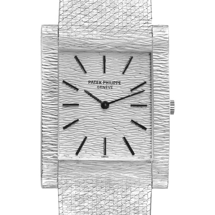 Patek Philippe 18k White Gold Textured Dial Vintage Mens Watch 3553 Box Papers SwissWatchExpo