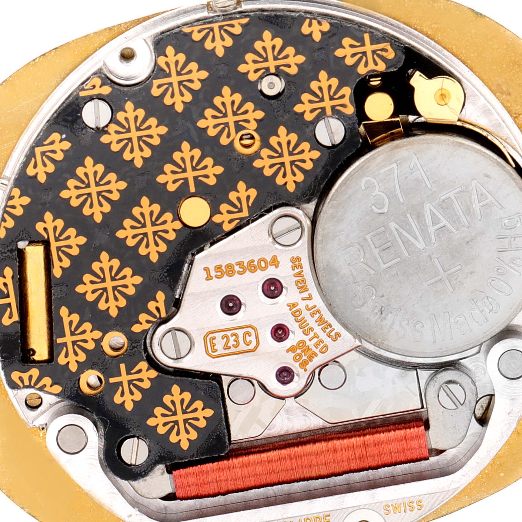 The image shows the intricate internal mechanism of a Patek Philippe Golden Ellipse 3788 Men's Yellow Gold Beige Dial 3788 Men's Yellow Gold Beige Dial watch.