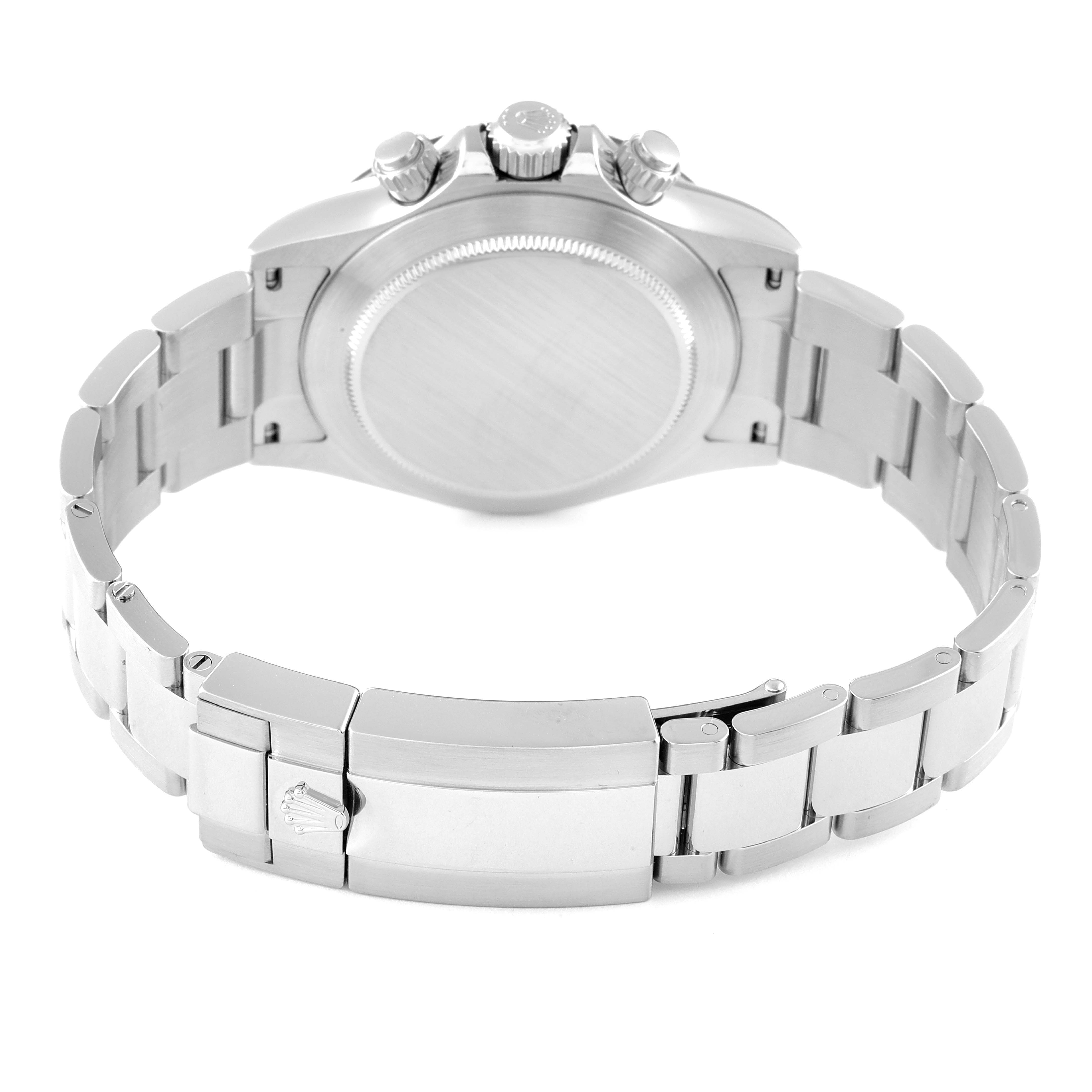 The image displays the case back and bracelet of a Rolex Daytona 116500 Men
s Stainless Steel Black Dial 116500 Men
s Stainless Steel Black Dial watch from a rear angle.