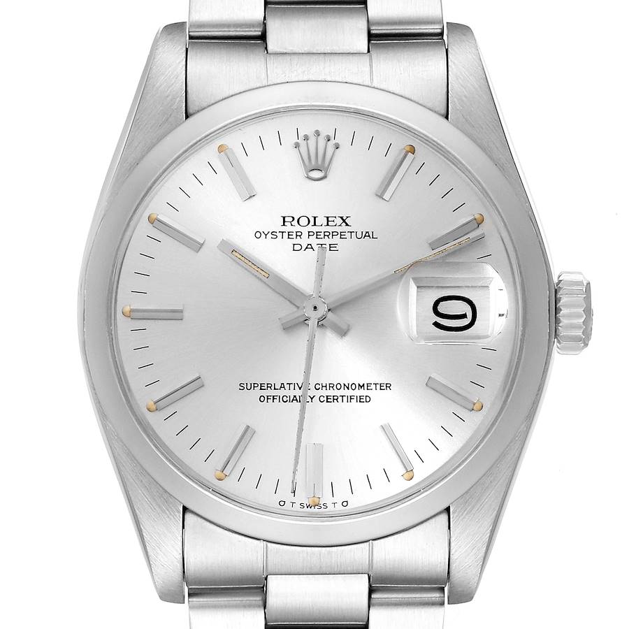 Rolex Date Silver Dial Vintage Steel Mens Watch 1500 SwissWatchExpo