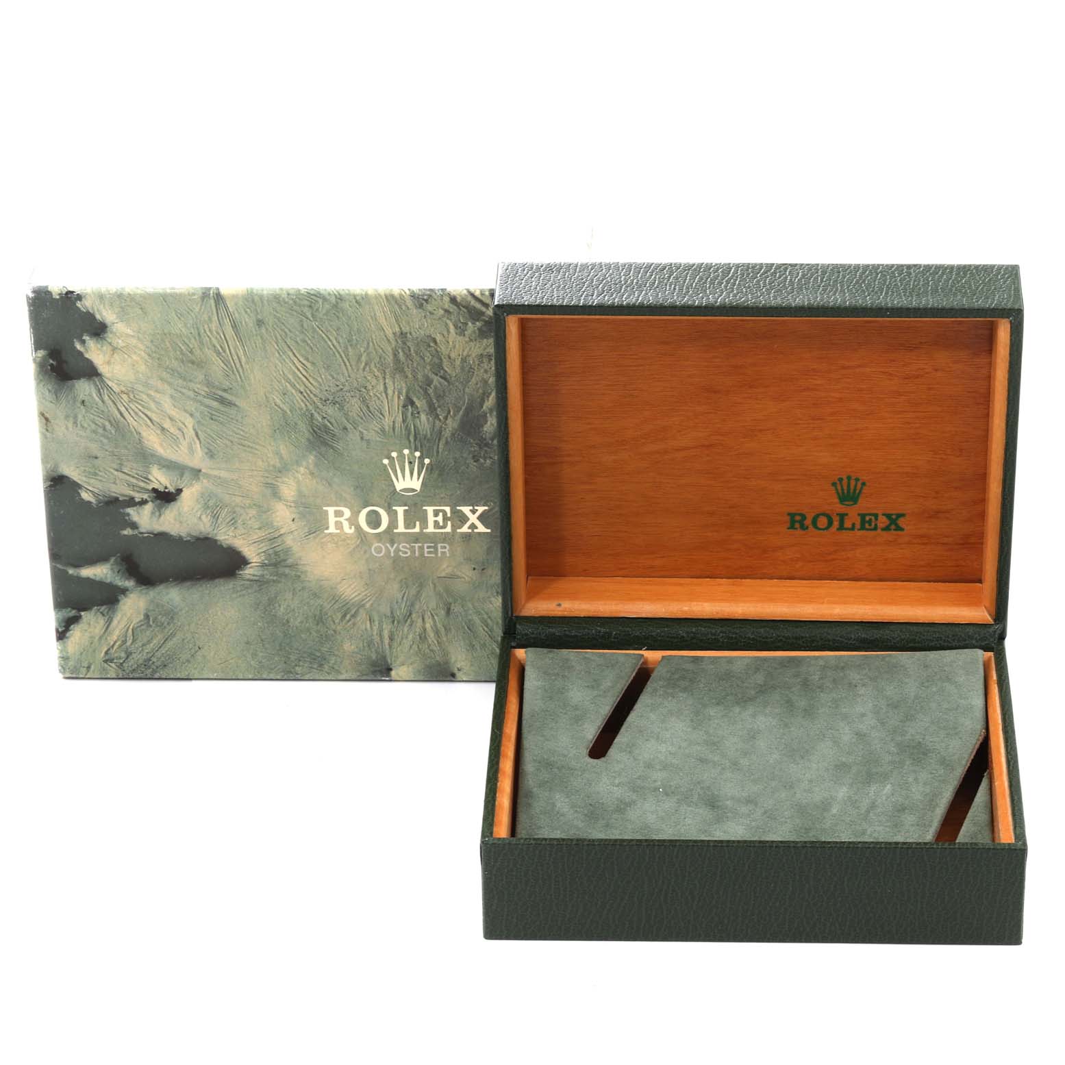 The image shows an open box and outer packaging for the Rolex Vintage Collection 1500 Men's Stainless Steel Silver Dial 1500 Men's Stainless Steel Silver Dial watch, with the logo prominently displayed.