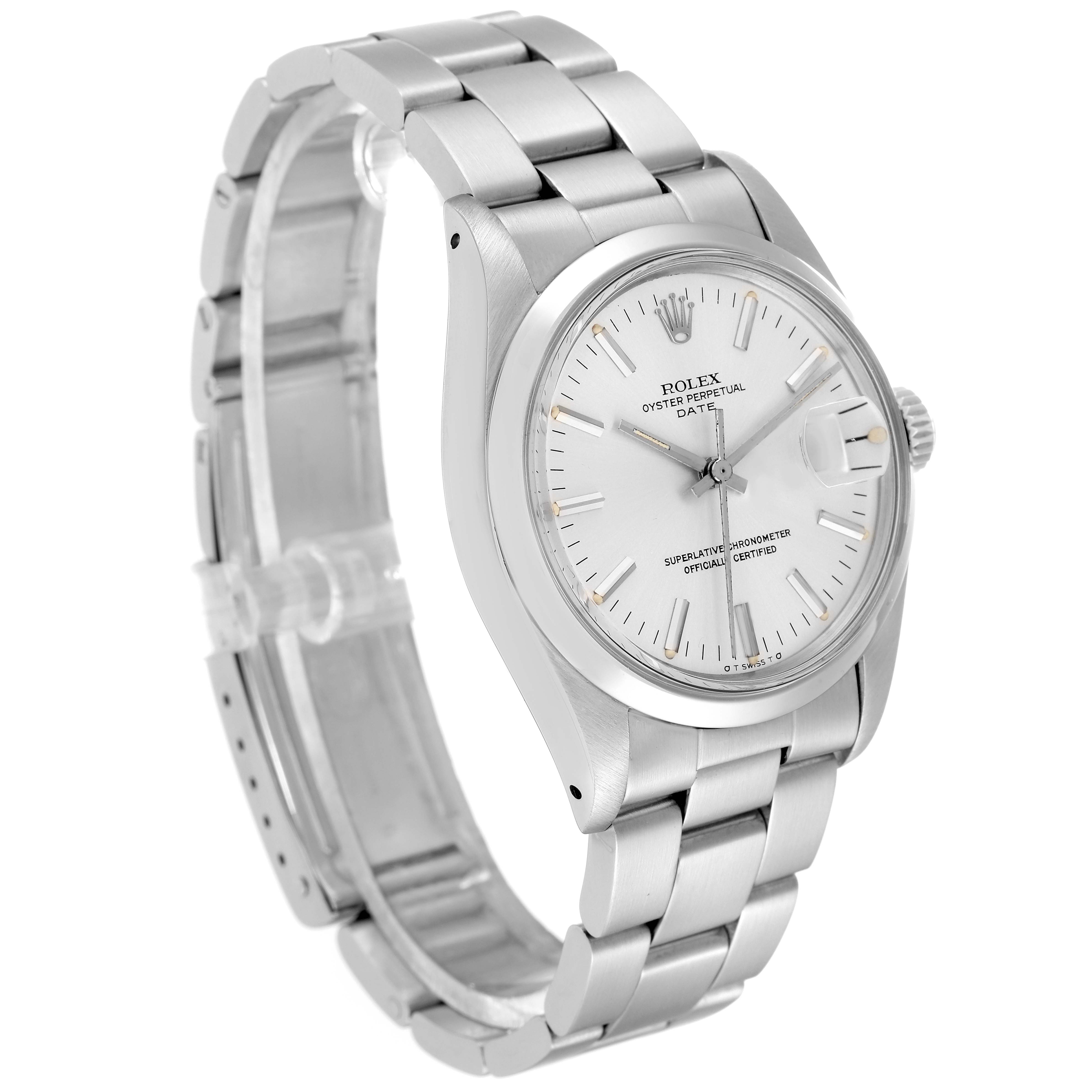 The Rolex Vintage Collection 1500 Men's Stainless Steel Silver Dial 1500 Men's Stainless Steel Silver Dial watch is shown at a three-quarter angle, displaying the dial, bezel, case, and metal bracelet.