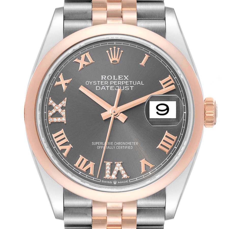 Rolex Datejust 36 Steel Rose Gold Slate Diamond Dial Mens Watch 126201 Box Card SwissWatchExpo