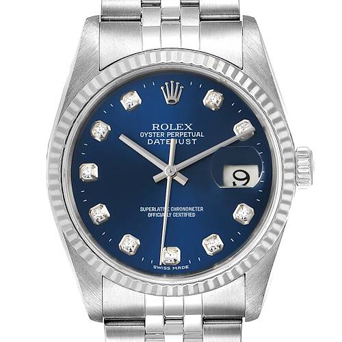 Photo of Rolex Datejust 36 Steel White Gold Blue Diamond Dial Mens Watch 16234 Box