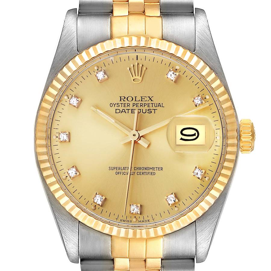 Rolex Datejust 36 Steel Yellow Gold Diamond Dial Vintage Mens Watch 16013 SwissWatchExpo
