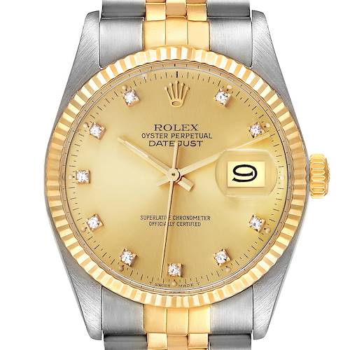 Photo of Rolex Datejust 36 Steel Yellow Gold Diamond Dial Vintage Mens Watch 16013
