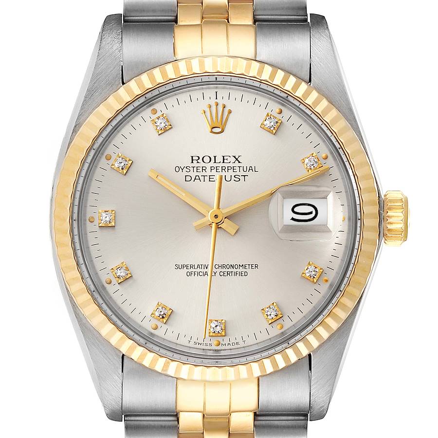 Rolex Datejust 36 Steel Yellow Gold Diamond Dial Vintage Mens Watch 16013 SwissWatchExpo