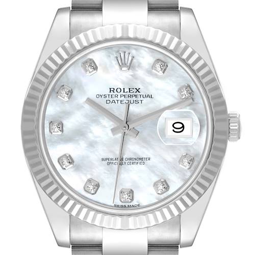 Photo of Rolex Datejust 41 Steel White Gold Mother Of Pearl Diamond Dial Mens Watch 126334