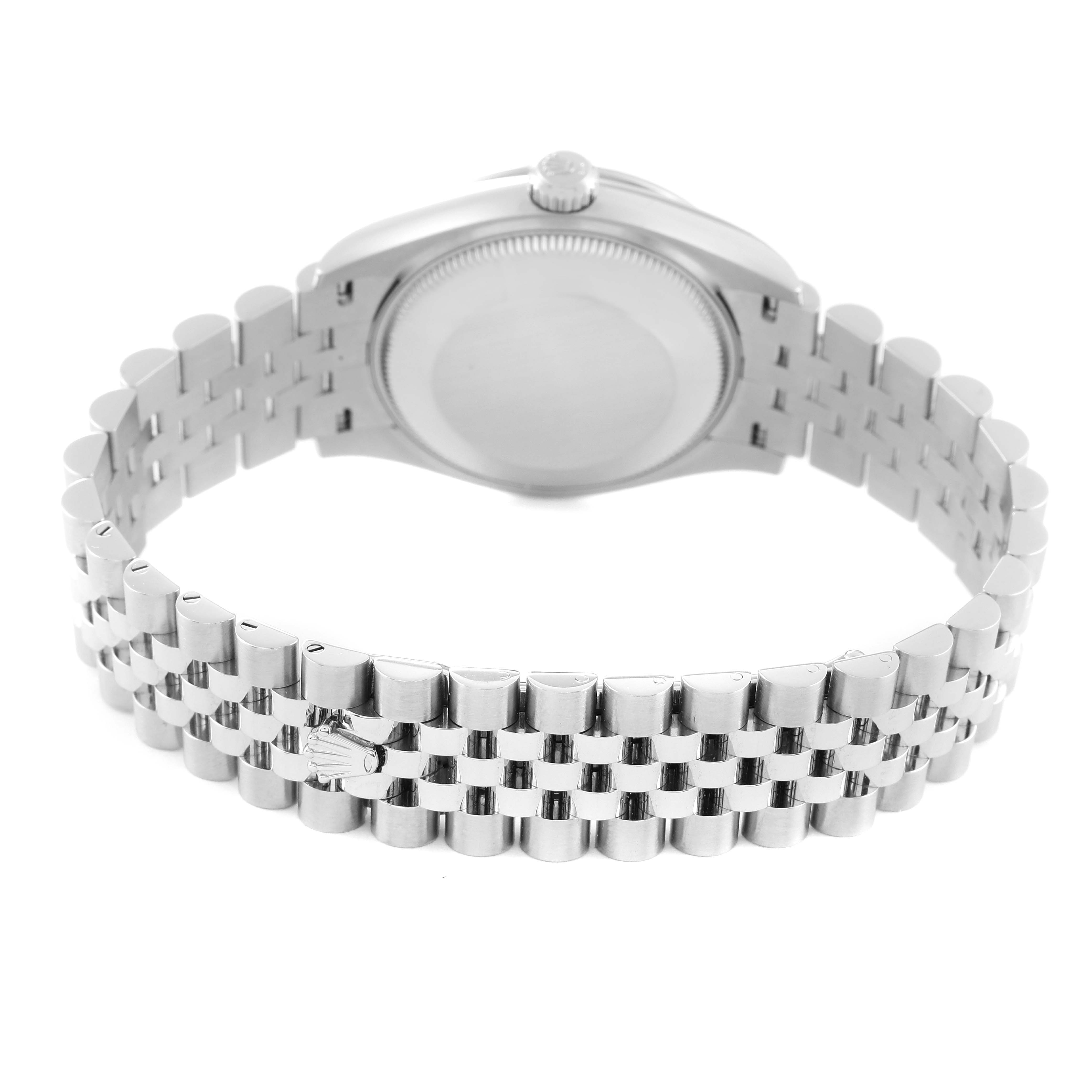 This image shows the back view of a Rolex Mid-Size 278274 Women
s Stainless Steel Blue Dial 278274 Women
s Stainless Steel Blue Dial watch, focusing on the bracelet and case back.