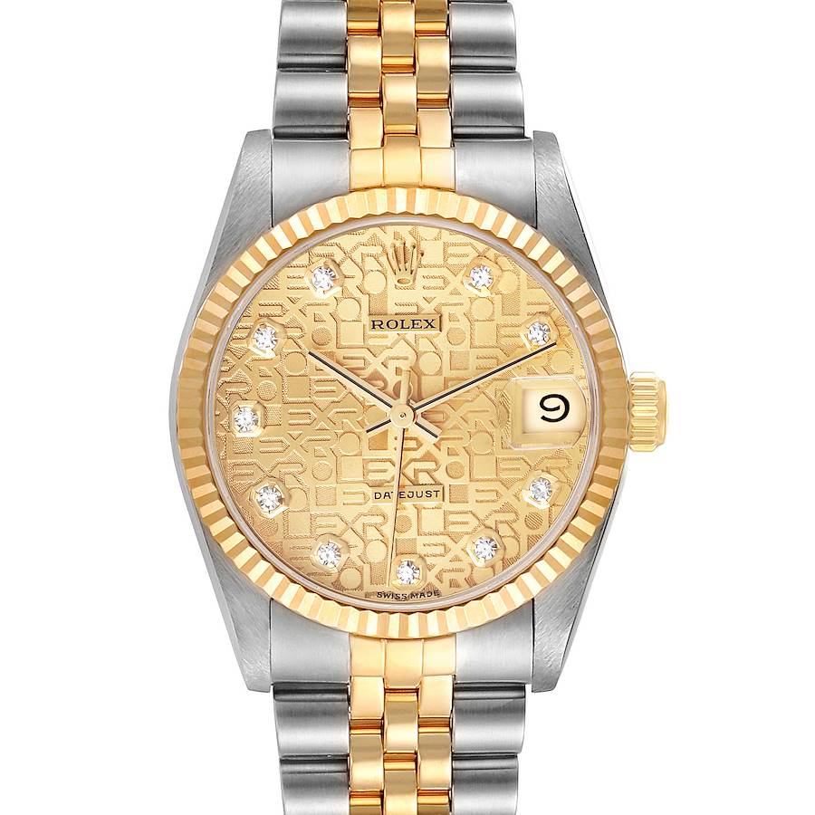 Rolex Datejust Midsize Steel Yellow Gold Diamond Dial Ladies Watch 68273 Papers SwissWatchExpo