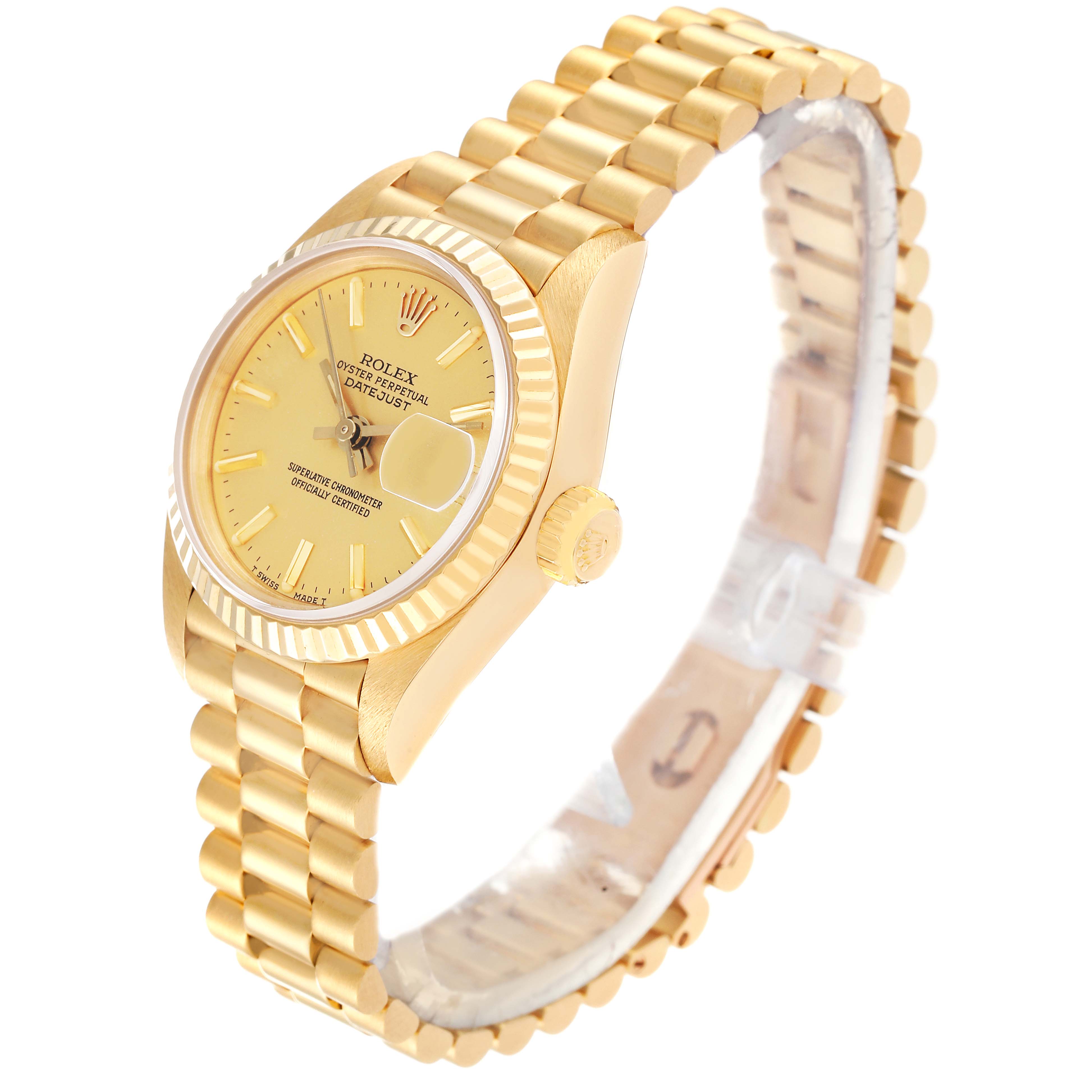 The Rolex President 69178 Women
s Yellow Gold Champagne Dial 69178 Women
s Yellow Gold Champagne Dial model watch is shown at a slight angle, displaying the face, bezel, crown, and bracelet.