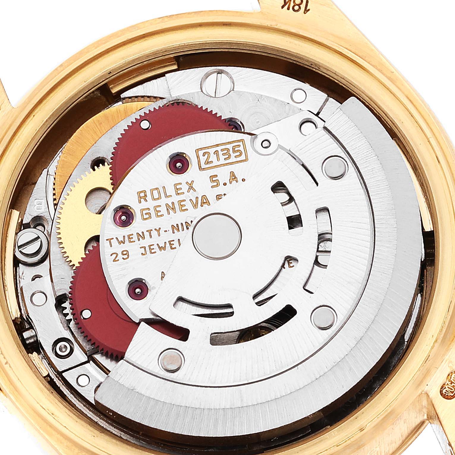 The image shows the movement components of a Rolex President 69178 Women
s Yellow Gold Champagne Dial 69178 Women
s Yellow Gold Champagne Dial watch model from the back angle.