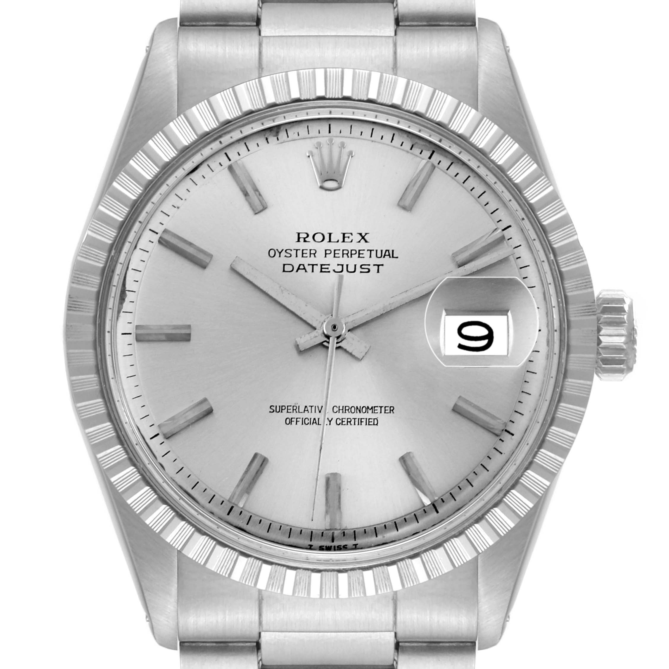 The Vintage Collection model by Rolex is shown from a front angle displaying the dial, bezel, crown, and part of the bracelet.
