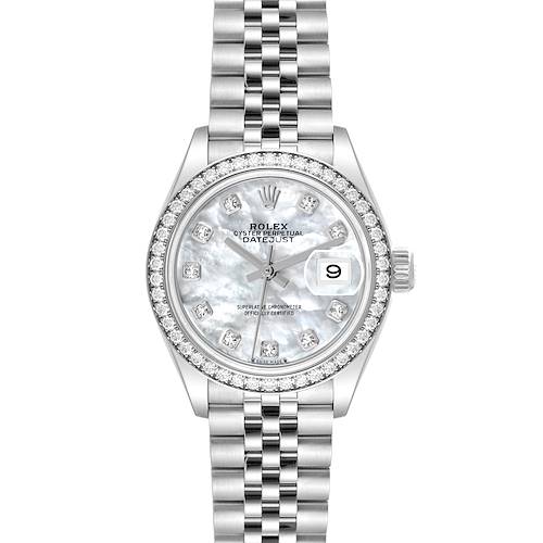 Photo of Rolex Datejust Steel White Gold Mother Of Pearl Dial Diamond Ladies Watch 279384 Box Card