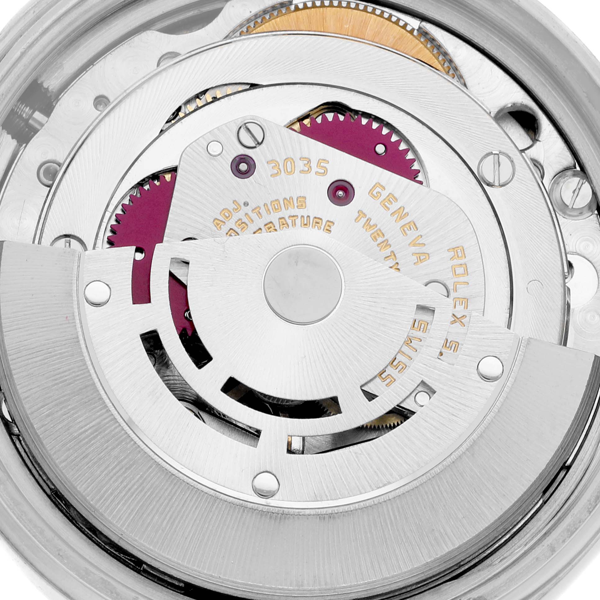 This image shows a close-up view of the movement mechanism of a Rolex Vintage Collection 16014 Men's Stainless Steel Silver Dial 16014 Men's Stainless Steel Silver Dial model watch.