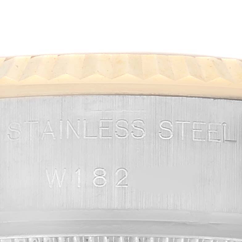 The image shows a close-up view of the stainless steel casing and fluted bezel of the Rolex Datejust 69173 Women's Steel and Gold (two tone) Champagne Dial 69173 Women's Steel and Gold (two tone) Champagne Dial model.