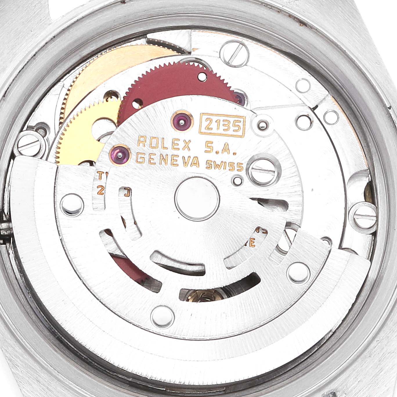 This image shows the inner mechanical movement parts of a Rolex Datejust 69173 Women's Steel and Gold (two tone) Champagne Dial 69173 Women's Steel and Gold (two tone) Champagne Dial model, viewed directly from the back.