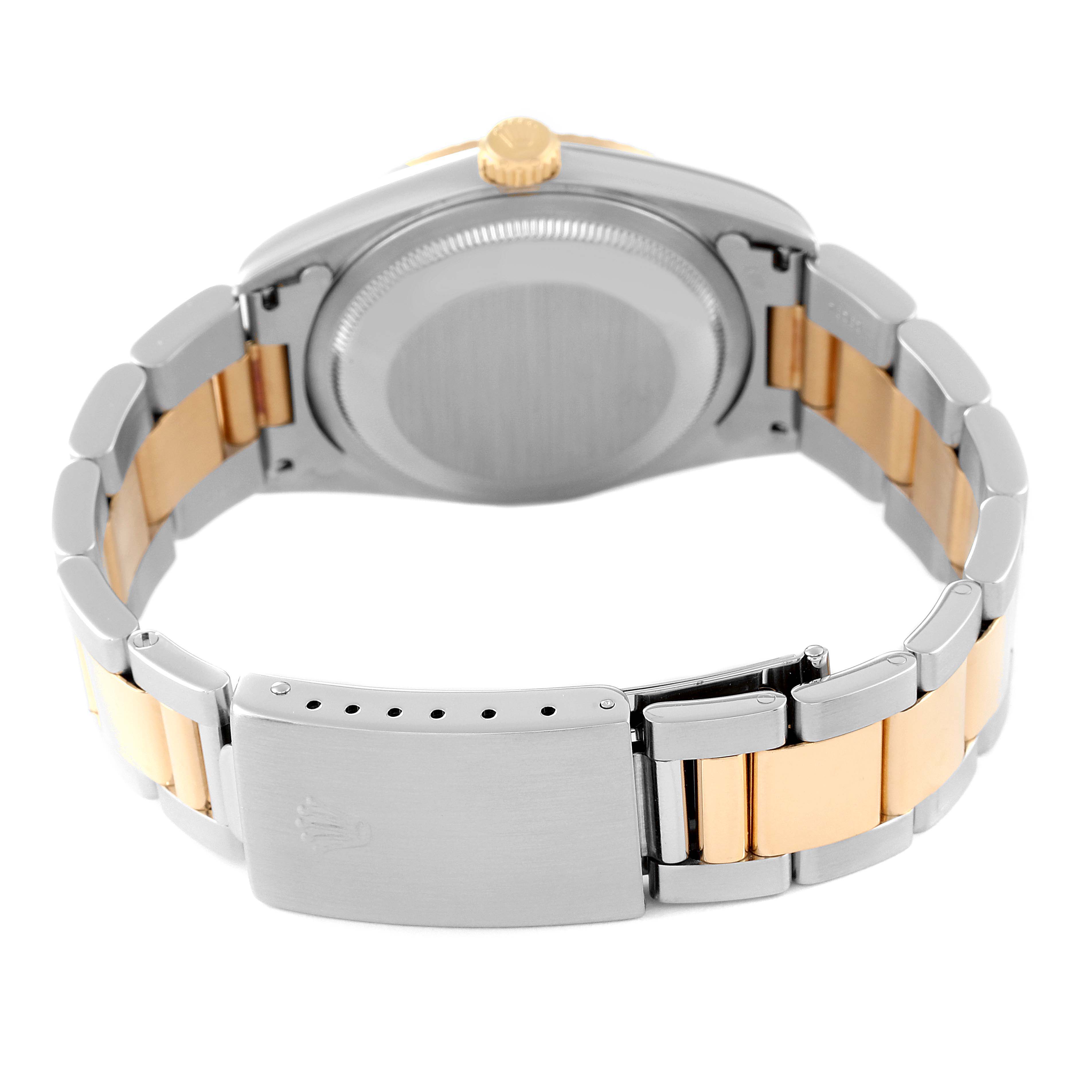 The image shows the back and bracelet clasp of a Rolex Datejust 16233 Men's Steel and Gold (two tone) Silver Dial 16233 Men's Steel and Gold (two tone) Silver Dial watch from a rear angle.