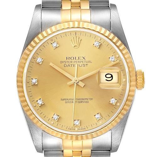 Photo of Rolex Datejust Steel Yellow Gold Diamond Dial Mens Watch 16233 Papers