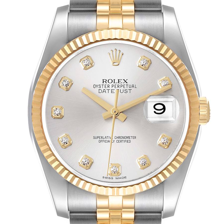 Rolex Datejust Steel Yellow Gold Silver Diamond Dial Mens Watch 116233 SwissWatchExpo