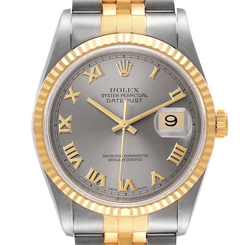Photo of Rolex Datejust Steel Yellow Gold Slate Dial Mens Watch 16233 Box Papers