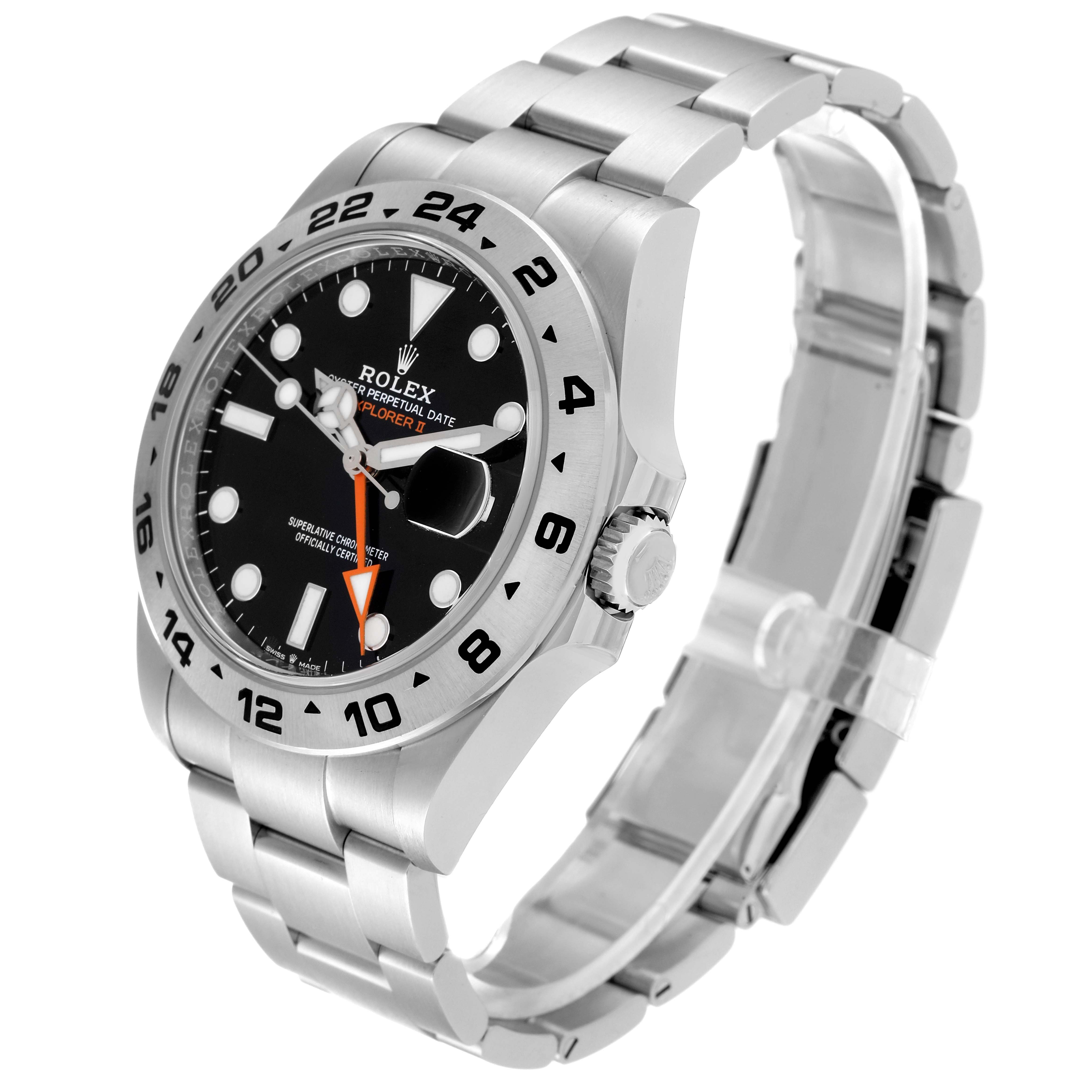 The image shows a Rolex Explorer 226570 Men
s Stainless Steel Black Dial 226570 Men
s Stainless Steel Black Dial model watch at a three-quarter angle focusing on the dial, bezel, crown, and part of the bracelet.