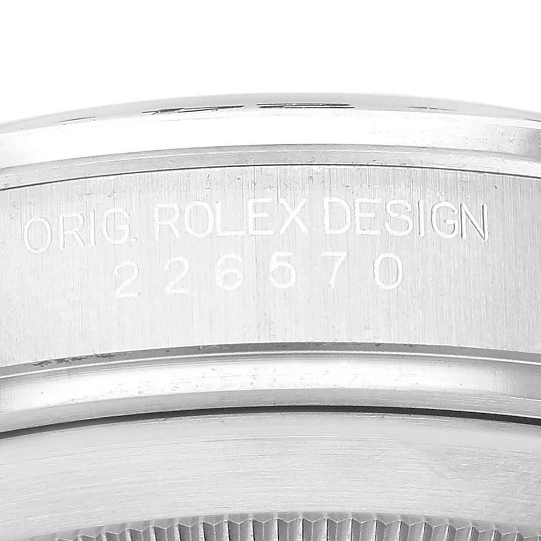 This image shows a close-up of the side of the Rolex Explorer 226570 Men
s Stainless Steel Black Dial 226570 Men
s Stainless Steel Black Dial
s case, highlighting the engraved model number 226570.