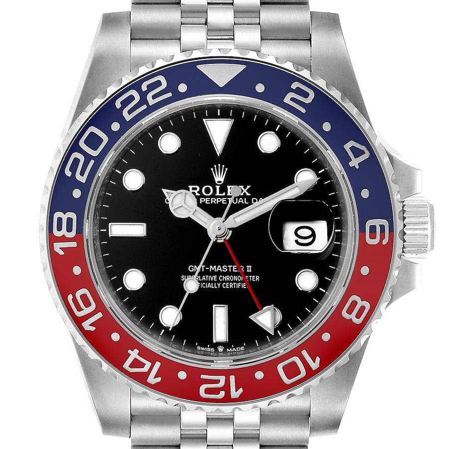 Rolex GMT Master II Pepsi Bezel Jubilee Steel Watch 126710 Box Papers SwissWatchExpo