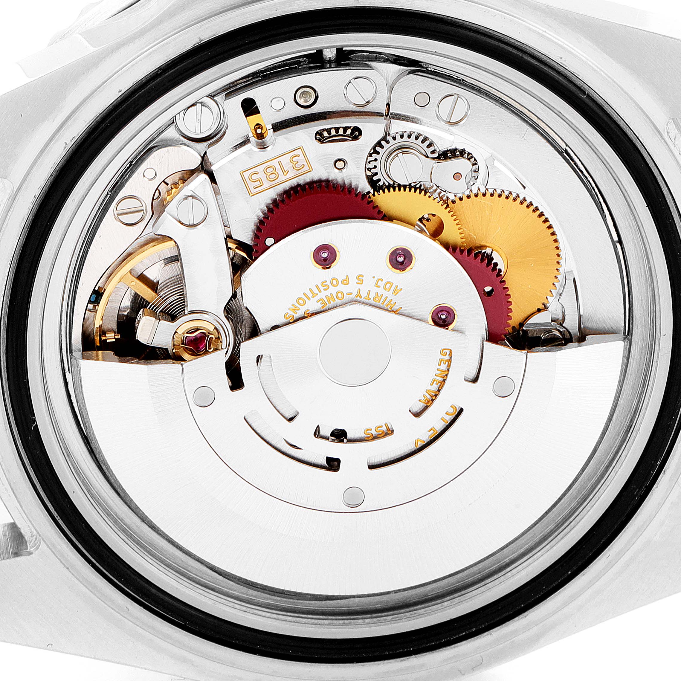 This image shows a close-up view of the movement and internal components of a Rolex GMT-Master 16710 Men
s Stainless Steel Black Dial 16710 Men
s Stainless Steel Black Dial watch.