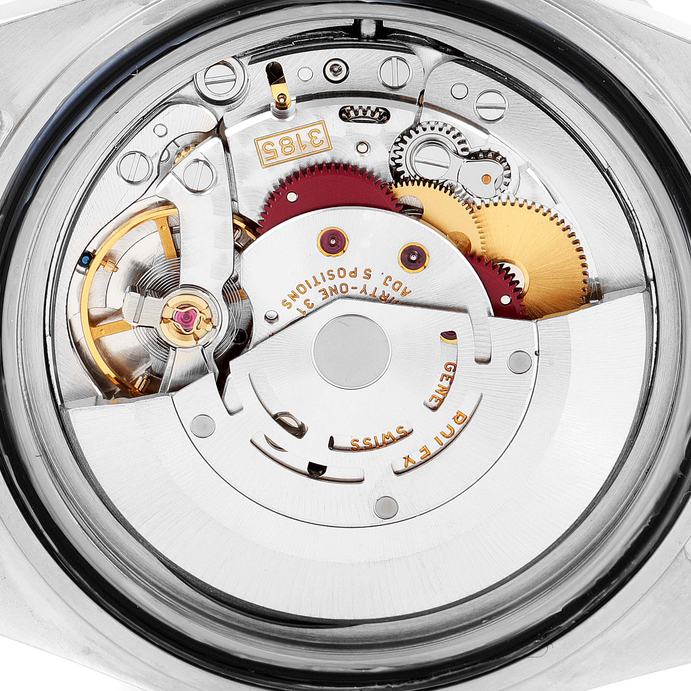 The image shows the internal movement and mechanical components of a Rolex GMT-Master 16713 Men's Steel and Gold (two tone) Black Dial 16713 Men's Steel and Gold (two tone) Black Dial watch from the back.