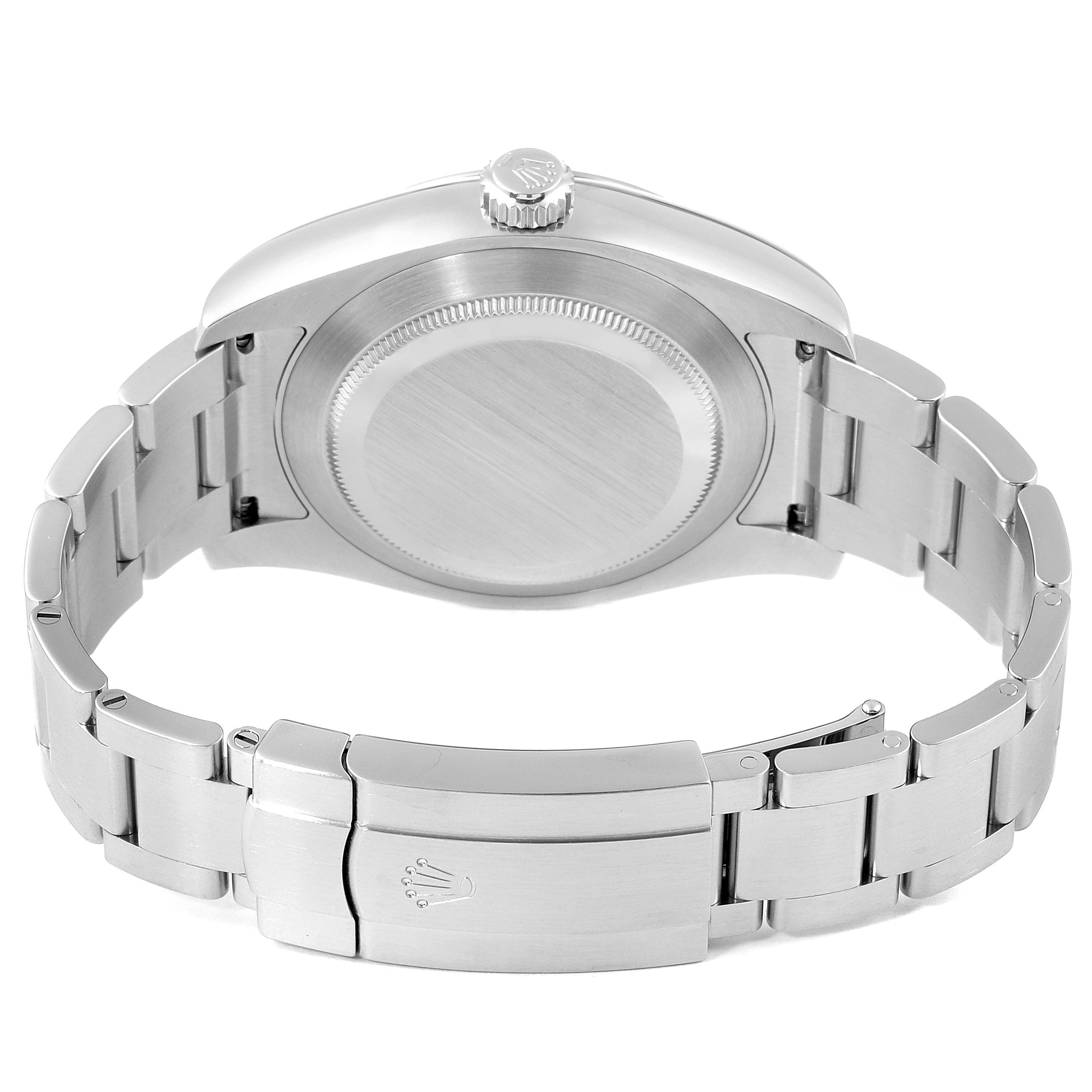 The image shows the back view of a Rolex Air-King 116900 Men's Stainless Steel Black Dial 116900 Men's Stainless Steel Black Dial watch, highlighting the case, bracelet, and clasp.