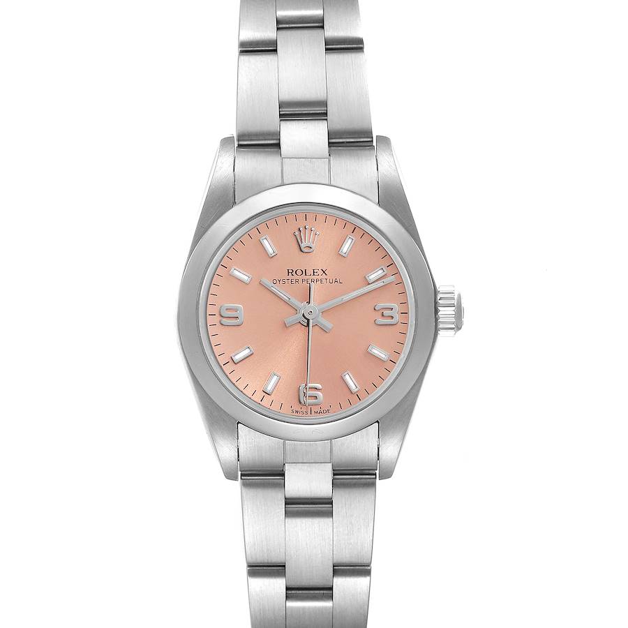 Rolex Oyster Perpetual Salmon Dial Smooth Bezel Steel Ladies Watch 76080 SwissWatchExpo