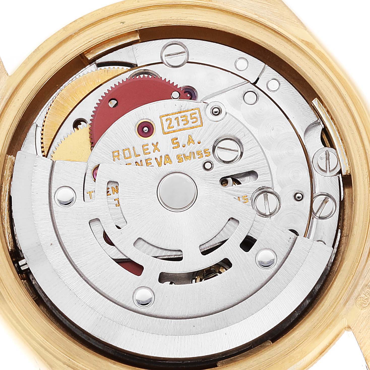 This image shows the internal movement mechanism of a Rolex President 69278 Women's Yellow Gold Champagne Dial 69278 Women's Yellow Gold Champagne Dial model watch from a top-down angle.