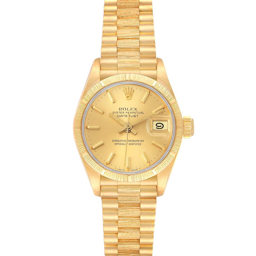 Rolex President Datejust 18K Yellow Gold Bark Finish Watch 69278 Papers SwissWatchExpo