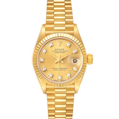 Photo of Rolex President Datejust Yellow Gold Diamond Dial Watch 69178 Box Papers