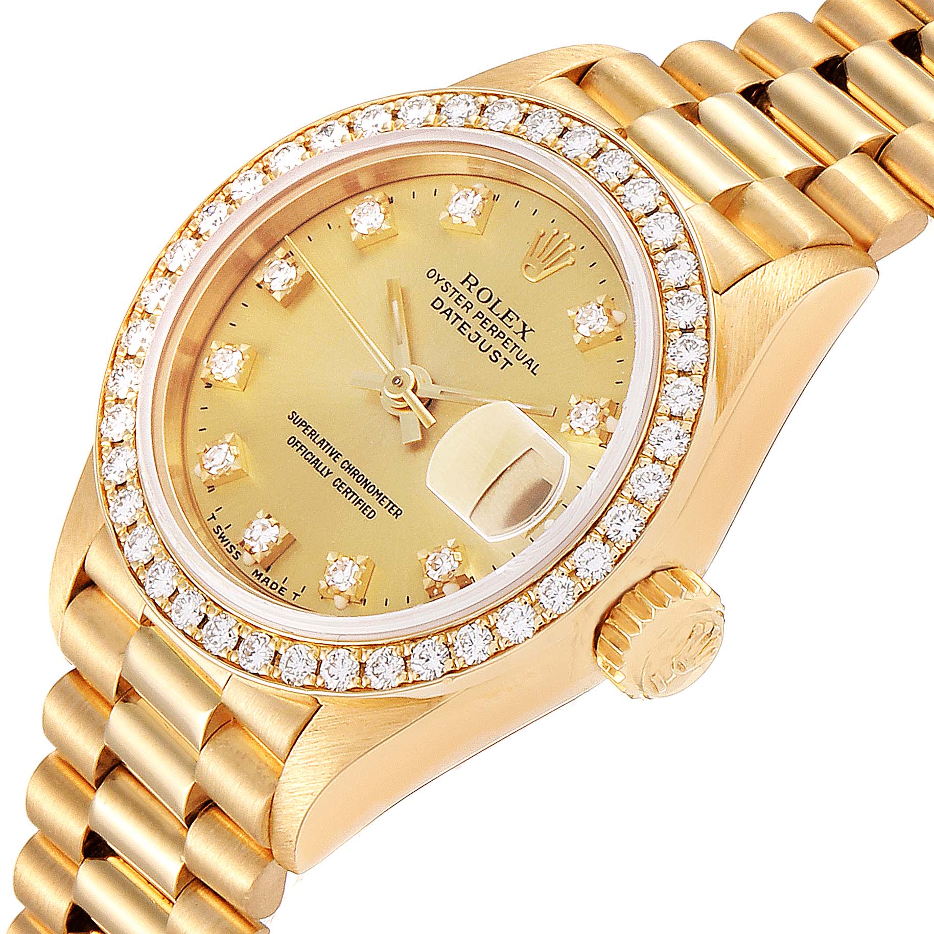 Rolex President Datejust Yellow Gold Diamond Ladies Watch 69138 Box ...