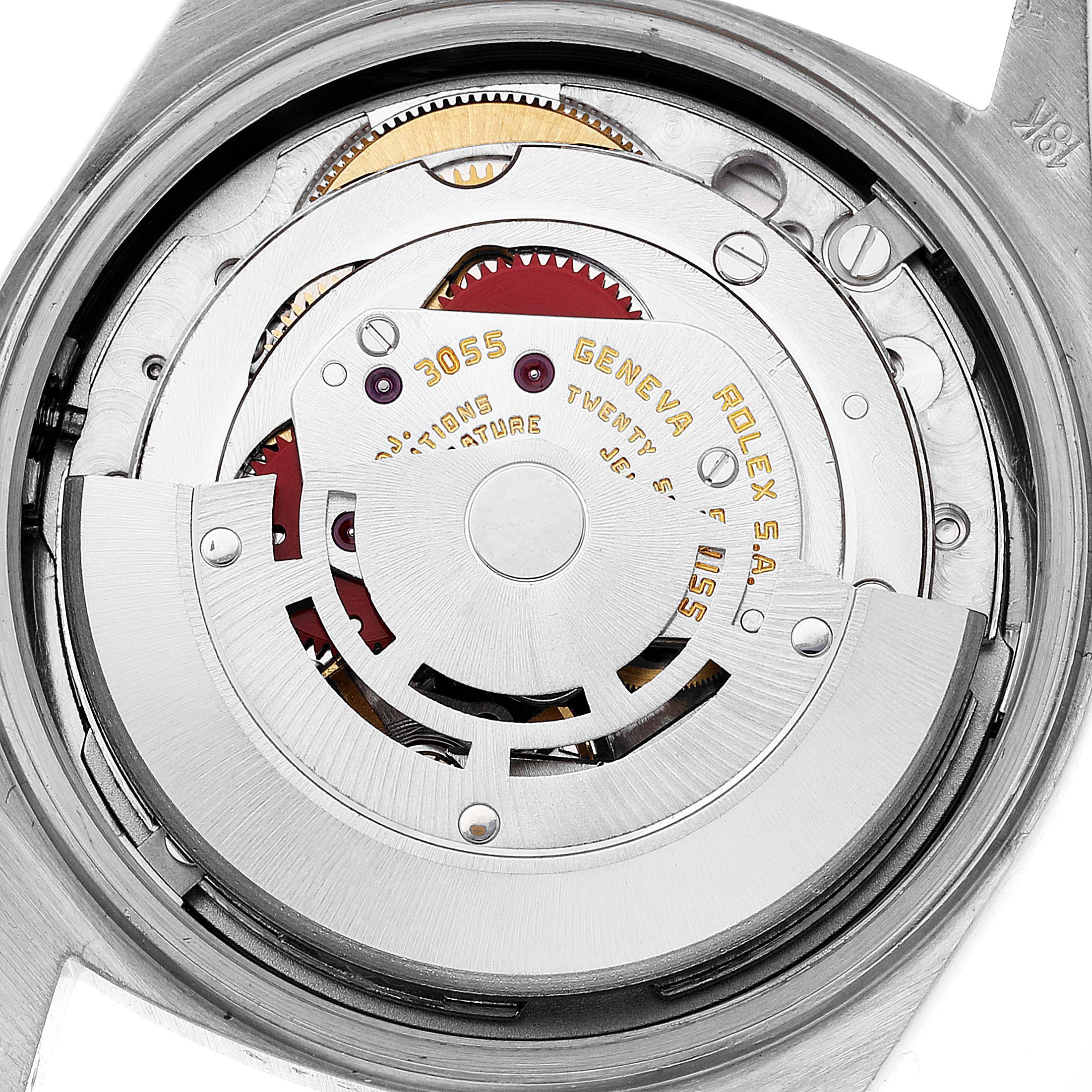 The image shows the internal mechanism of a Rolex President 18039B Men's White Gold Brown Dial 18039B Men's White Gold Brown Dial model watch from a top-down angle.