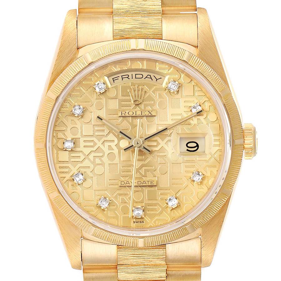 Rolex President Day-Date Yellow Gold Bark Diamond Dial Mens Watch 18248 SwissWatchExpo