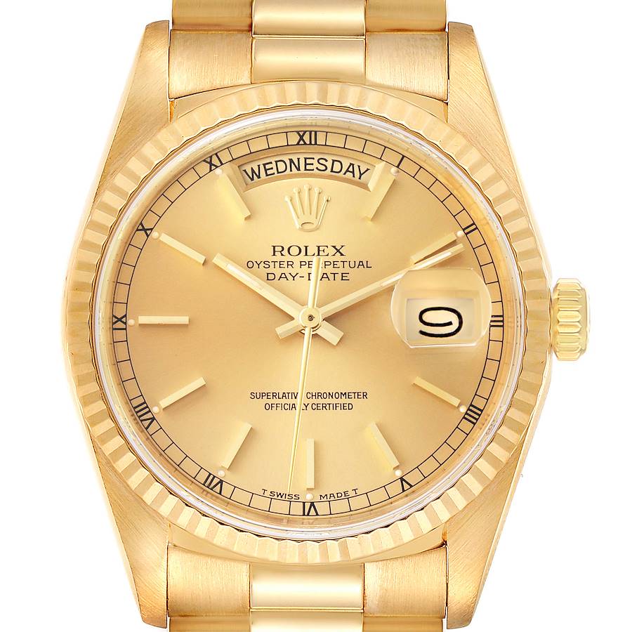 Rolex President Day-Date Yellow Gold Champagne Dial Mens Watch 18238 SwissWatchExpo