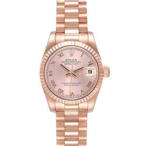 Photo of Rolex President Rose Gold Rose Roman Dial Ladies Watch 179175 Box Card