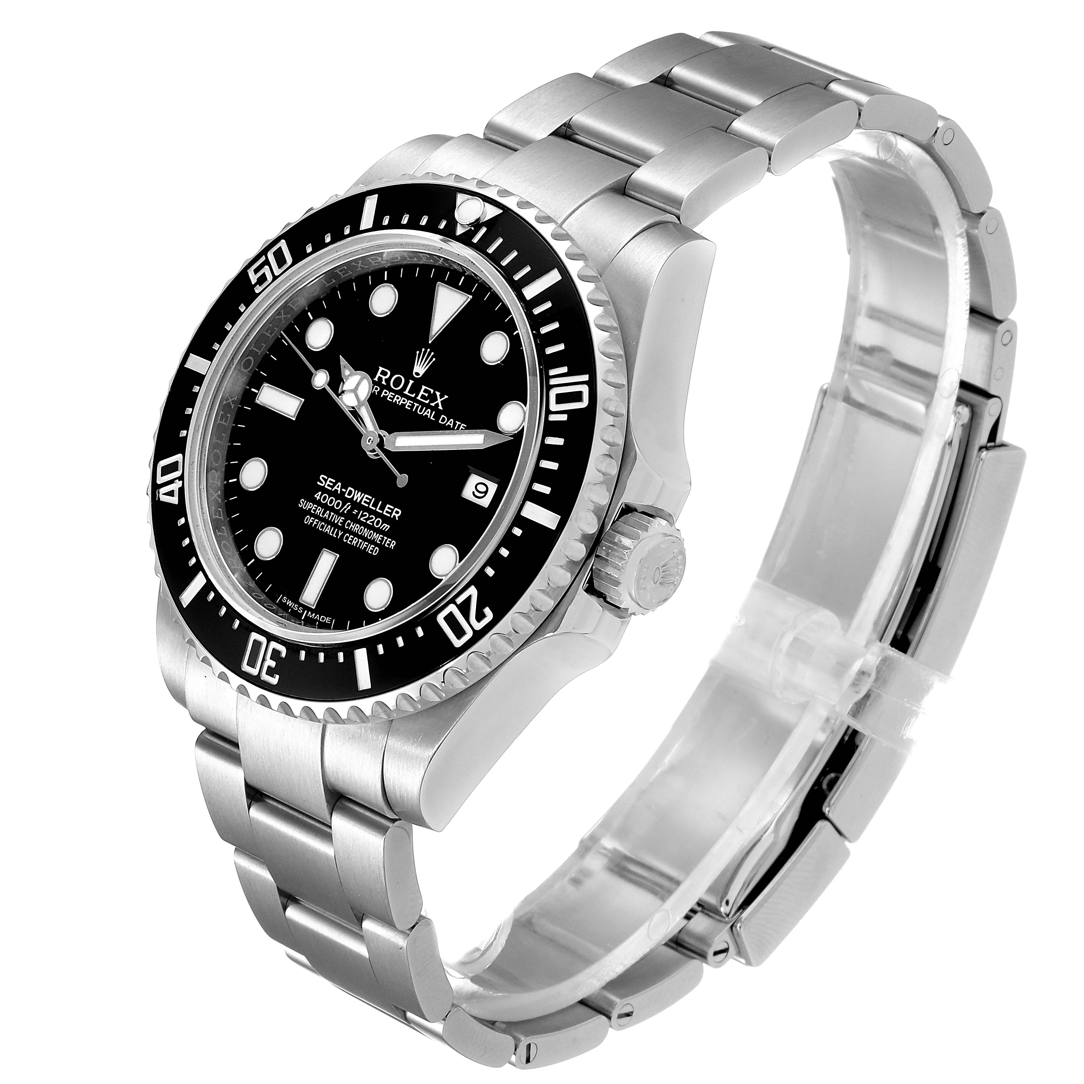 The Rolex Sea-Dweller 116600 Men
s Stainless Steel Black Dial 116600 Men
s Stainless Steel Black Dial watch is shown at a slight angle, highlighting the face, bezel, crown, and bracelet.