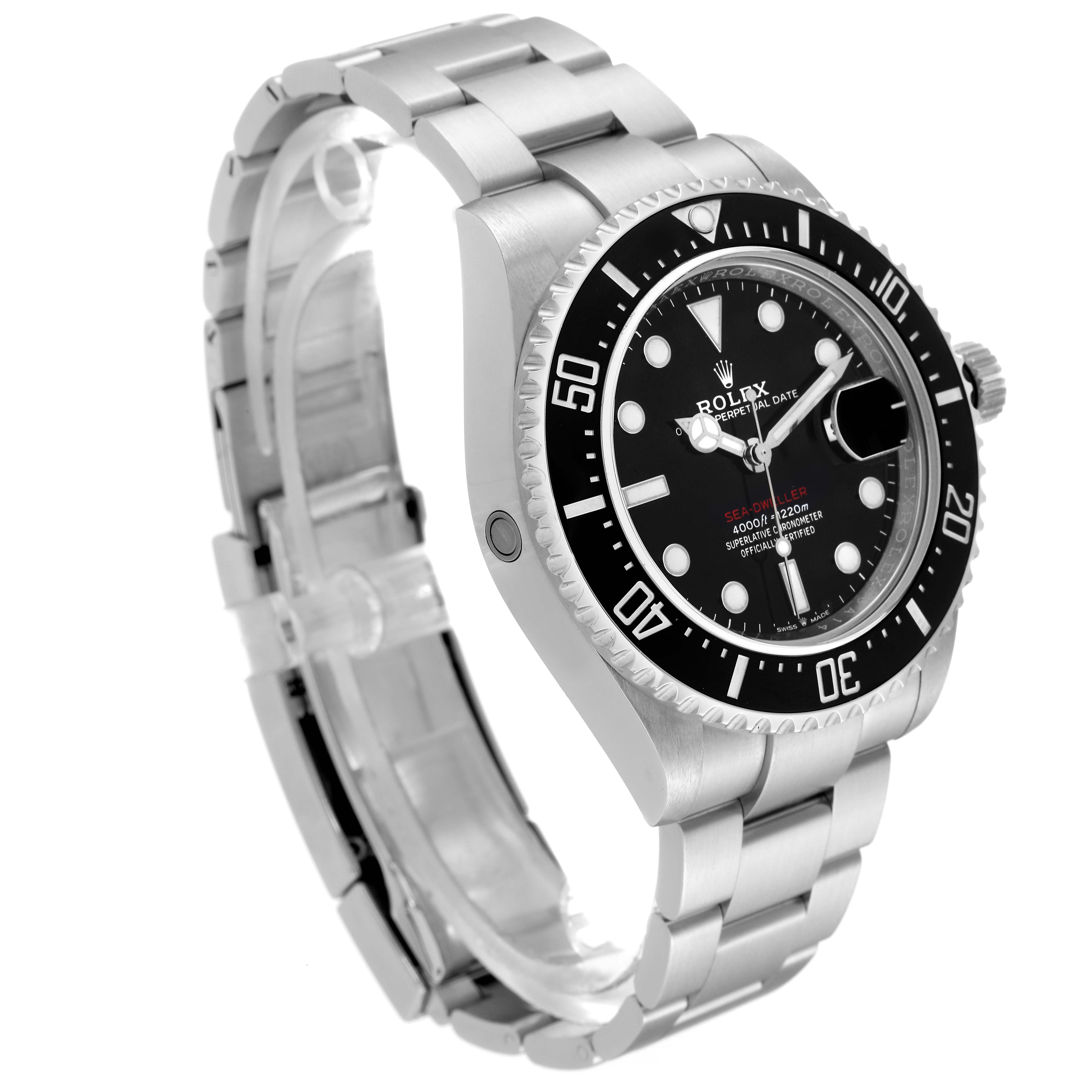 The Rolex Sea-Dweller 126600 Men
s Stainless Steel Black Dial 126600 Men
s Stainless Steel Black Dial watch is shown at a slight angle, displaying the dial, bezel, crown, and stainless steel bracelet.