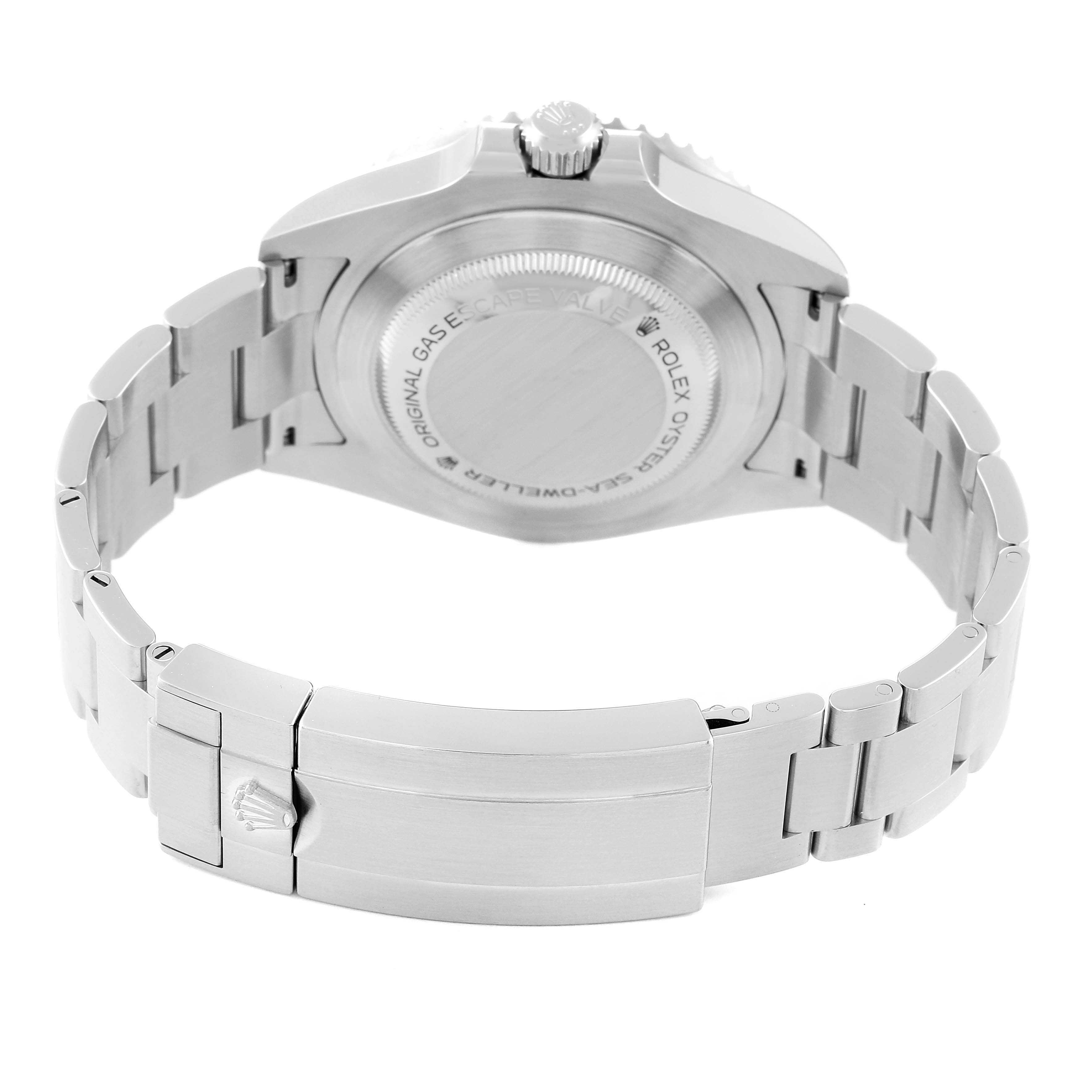 The image shows the back view of the case and bracelet clasp of a Rolex Sea-Dweller 126600 Men
s Stainless Steel Black Dial 126600 Men
s Stainless Steel Black Dial watch.