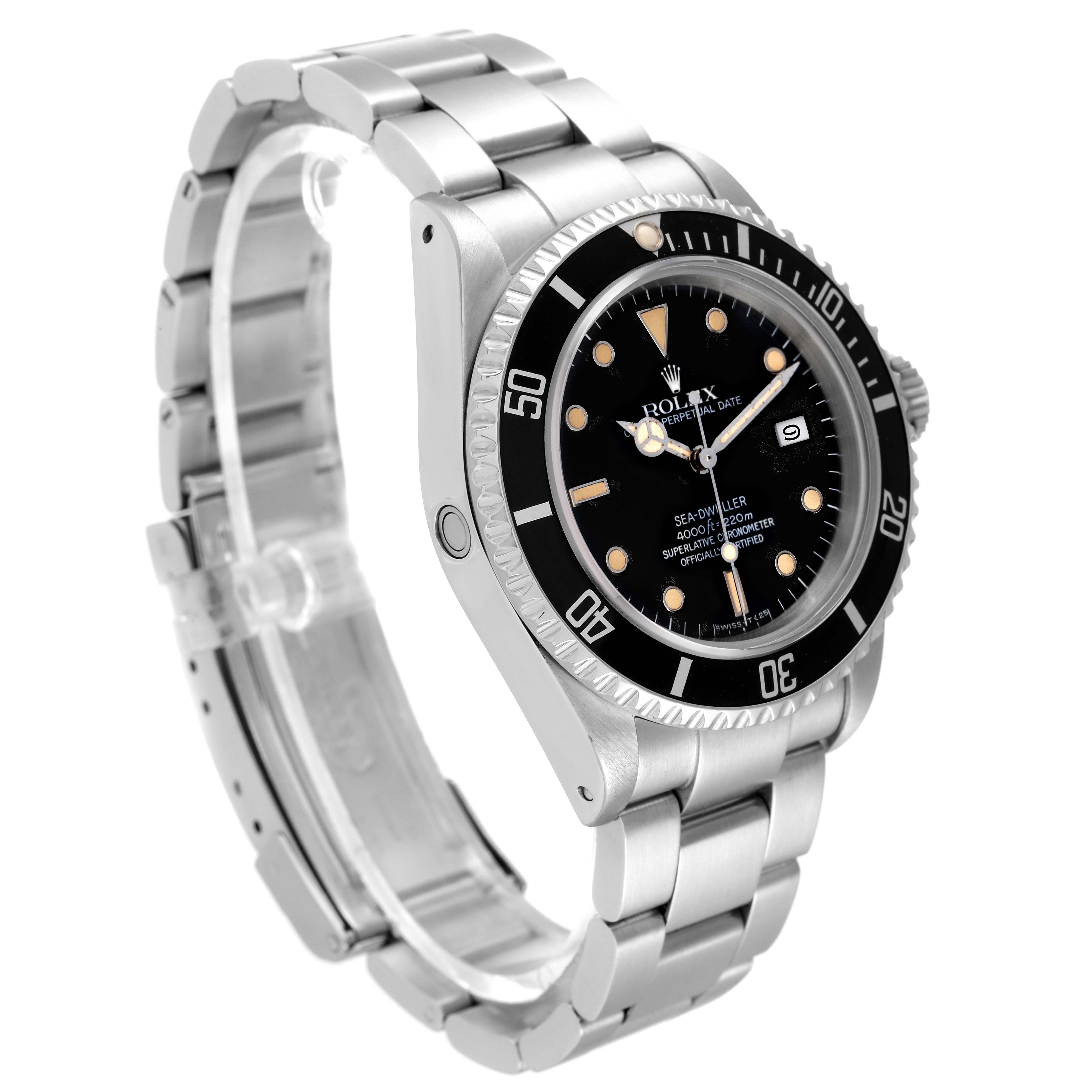 The image shows a Rolex Vintage Collection 16660 Men's Stainless Steel Black Dial 16660 Men's Stainless Steel Black Dial model watch angled to display the face, bezel, bracelet, and crown.